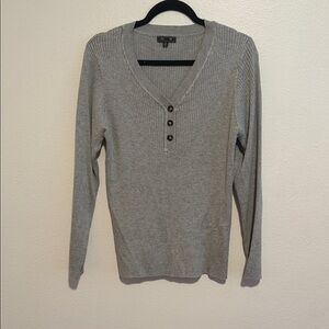 Elegant Gray V-Neck Sweater with Button Detail